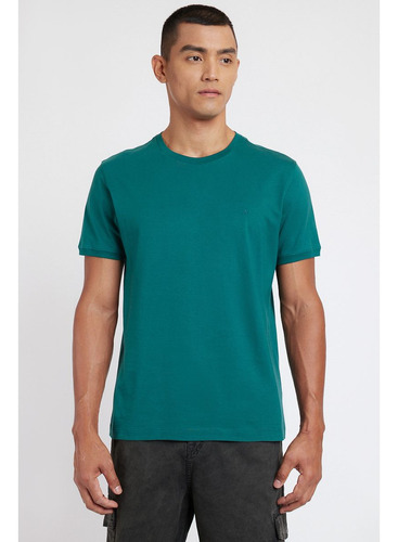 Camiseta Gola Careca De Algodão Pima Verde Esmeralda