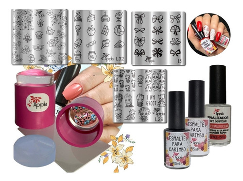 Kit Placas, Esmaltes, E Carimbo De Unhas Apipila Coleção L 