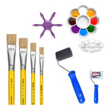 Kit Pintura 4 Pincéis Rolo Gode Pinta Bolinha Artesanato Mdf