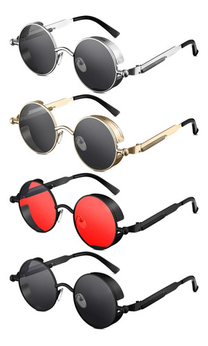 Weewooday 4 Piezas Retro Gafas De Sol Redondas Steampunk De