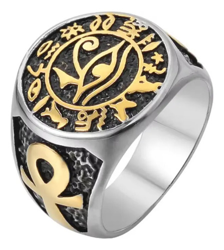 Anillo Ojo De Horus Cruz Egipcia Amuleto Acero Inoxidable