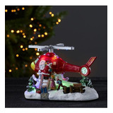 Helicóptero Cerâmica Papai Noel C/ Luzes E Movimento - 27 Cm