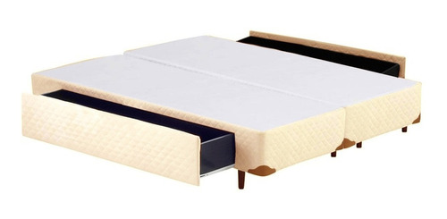 Cama Box King Size Gavetão Central Bege - 193x203 (bipartido