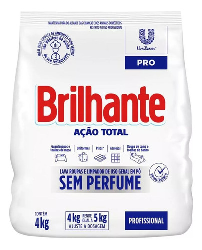 Lava Roupas Sabão Em Pó Brilhante Ação Total Sem Perfume 4kg