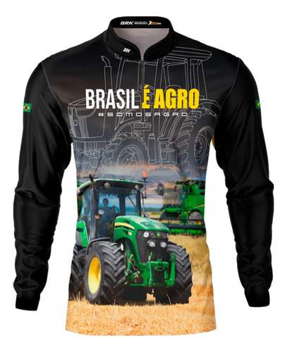 Camisa Camiseta Agro Brk Preta Brasil É Agro Com Uv50+