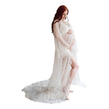 Vestidos Blanco Elegante Largo Sesión De Fotos Gasa Embarazo