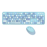 Teclado Y Mouse Inalámbrico Teclas Redondas Retro Con Ñ