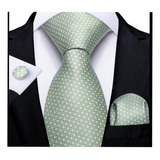 Set Corbata Pañuelo Y Colleras Elegante Color Verde Claro