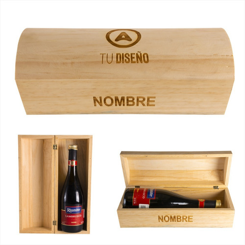 Caja Regalo Para Botella Madera Personalizada Diseño Nombre