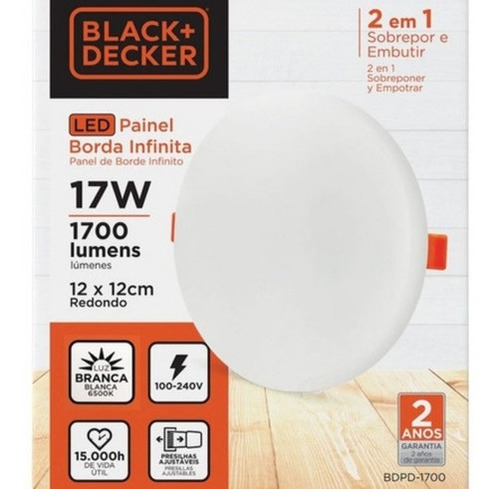 Painel Borda Infinita Led Branca 17w Redondo Black+decker