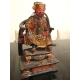 Antigua Estatua China Dios Taoista Buda Madera Laca Y Dorada