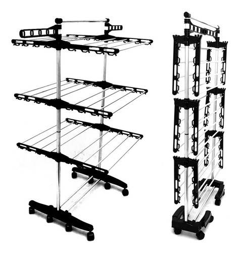 Varal De Chão 3 Andares Dobrável Com Rodinhas