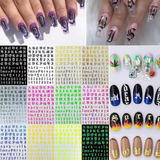 Stiker Uñas 12 Plantillas Letras Goticas Números Abecedario