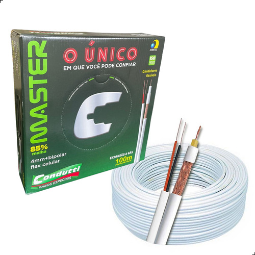 Cabo Coaxial 4mm Para Cftv 100% Cobre + Bipolar Condutti 