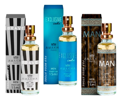 Kit 3 Perfume Brave Exclusive Code Man Masculino Amakha