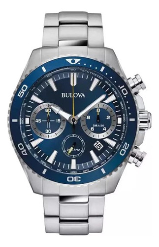 98b393 Reloj Bulova Clasicos Precision Cronografo 45mm Azul