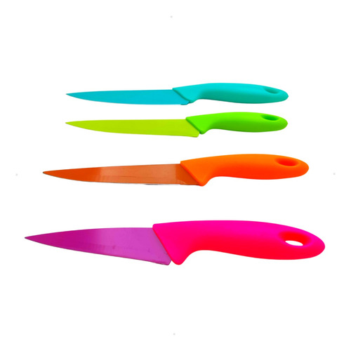 Facas De Cozinha Colorida Neon Aço Inox Utensílio Corte 4pçs