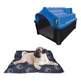 Kit Colchonete Caminha Dog + Casa Pet Confortável N2 Azul