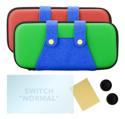 Funda Switch Mario & Luigi + Mica + Thumbs Grips | Envio Gratis | Case Estuche Protector | Para Switch «normal» No Lite