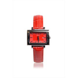 Reloj Mujer Casio Ltp1332l-4a Cuadrado Malla Cuero Rojo