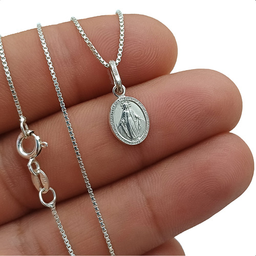 Cadena Y Dije Virgen Milagrosa En Plata 925 Italiana Pequeña