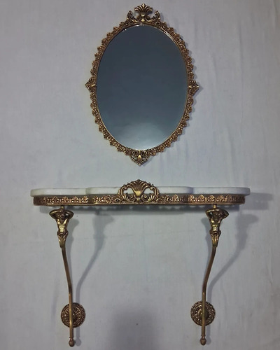 Antiga E Belíssima Penteadeira /aparador E Espelho Em Bronze