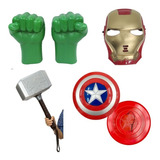 Kit Vingadores Luva Hulk Martelo Thor Escudo Espada Mascara