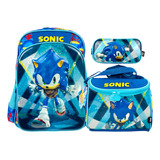 Mochila, Lonchera Y Lapicera Sonic Original Primaria Ruz Md 2