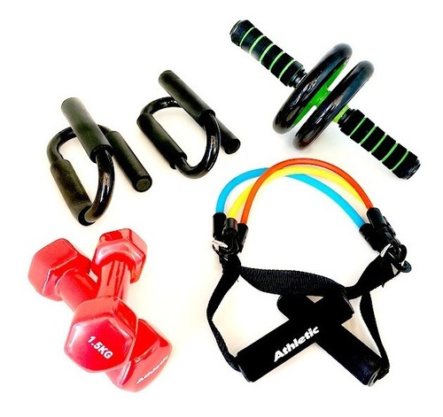 Kit Rueda Abdominal Mancuernas Push Up Bandas Sport Maniac