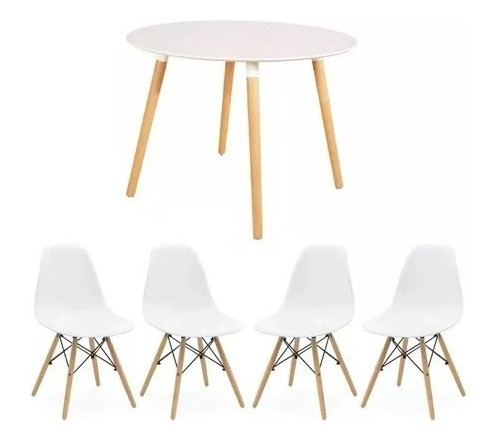 Juego De Comedor Baires4 Baires4 Eames Color Blanco Con 4 Sillas Mesa De 90cm De Largo Máximo X 90cm De Ancho X 75cm De Alto