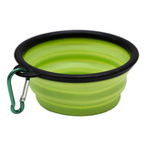 Bowl Silicona Mascotas Bebedero Comedero Plegable Con Gancho Color Verde