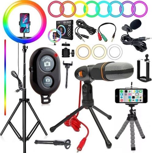 Kit Iluminador Ring Light Led Colorida Rgb Completo + Tripé