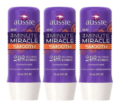 Aussie Miracle Smooth Máscara Hidratação  236ml Pack C/3