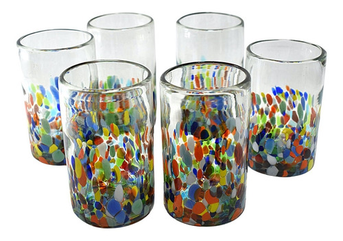 Vasos Vidrio Soplado Agua Set 6 Piezas Confetti Multicolor