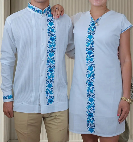 Dúo Incluye 2 Piezas Guayabera Y Vestido Colibrí Azul. | Meses sin interés