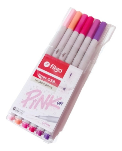 Marcador Filgo Liner 038 Pink X 6 Colores Rosado Microfibras