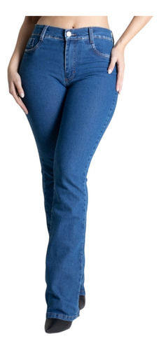 Calça Flare Jeans Claro Sawary  Linha Premium Com Lycra Alta