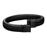 Pulsera De Cuero Negro Hombre Mujer Elegante Brazalete