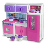 Cozinha Rosa Infantil Geladeira Panela Fogao Completa 45cm