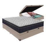 Conjunto Viúvo Cama Bege Box Baú Colchão Firme Ortobom D45