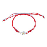 Pulsera Girasol Plata Fina 925 Cordón Rojo