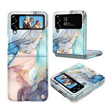 Funda Para Samsung Z Flip 3 Pc Marmolado C/glitter Azul Gris