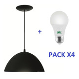Pack X4 Colgante Pvc Negro + Lampara Led 9w Luz Fria  Calida