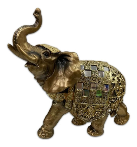 Elefante Indiano Cristais Em Resina Sorte E Sabedoria 17cm