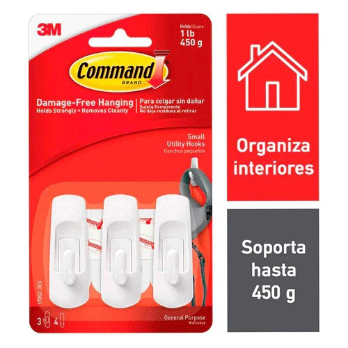 Gancho Plastico Command Uso General Pequeño Blanco Paquetex3