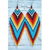 Aretes En Mostacilla Checa Largos Con Flequillos Multicolor 