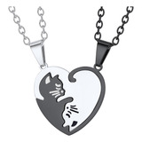 Collar De Acero Inoxidable Con Forma De Amor Yin Yang Gato P