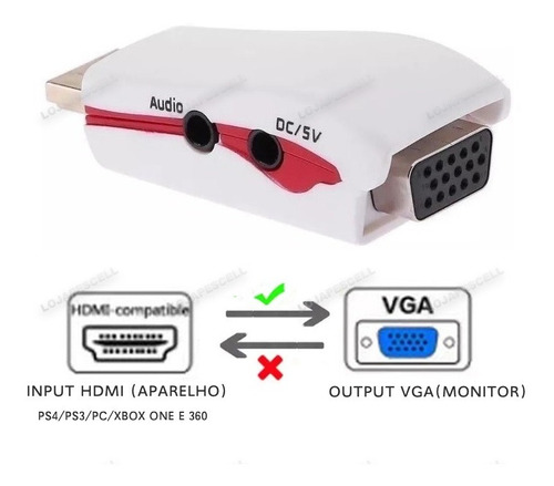 Adaptador Conversor Hdmi P/ Vga Ps4,xbox,pc P/ Monitor Vga