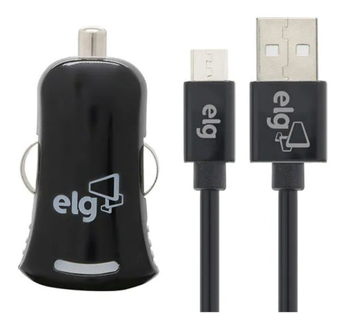 Kit Carregador Veicular ELG 1-saida Usb + Cabo Usb Kt510c1