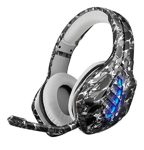 Auricular Gamer Camuflado Gris Ps4 Pc Xbox Adaptador Luz Led